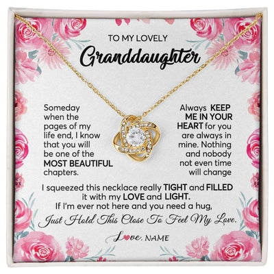 Love Knot Necklace 18K Yellow Gold Finish | 1 | Personalized To My Granddaughter Necklace From Grandma Papa Always Keep Me in Your Heart Granddaughter Birthday Christmas Customized Gift Box Message Card | teecentury