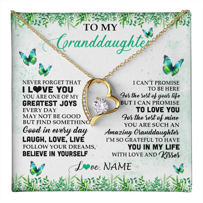 Forever Love Necklace 18K Yellow Gold Finish | 1 | Personalized To My Granddaughter Necklace From Grandma Papa Butterfly Laugh Love Live Birthday Motivational Quote Christmas Customized Gift Box Message Card | teecentury