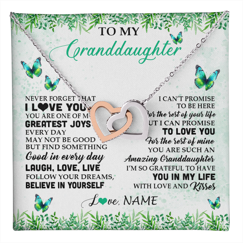 Interlocking Hearts Necklace Stainless Steel & Rose Gold Finish | 1 | Personalized To My Granddaughter Necklace From Grandma Papa Butterfly Laugh Love Live Birthday Motivational Quote Christmas Customized Gift Box Message Card | teecentury