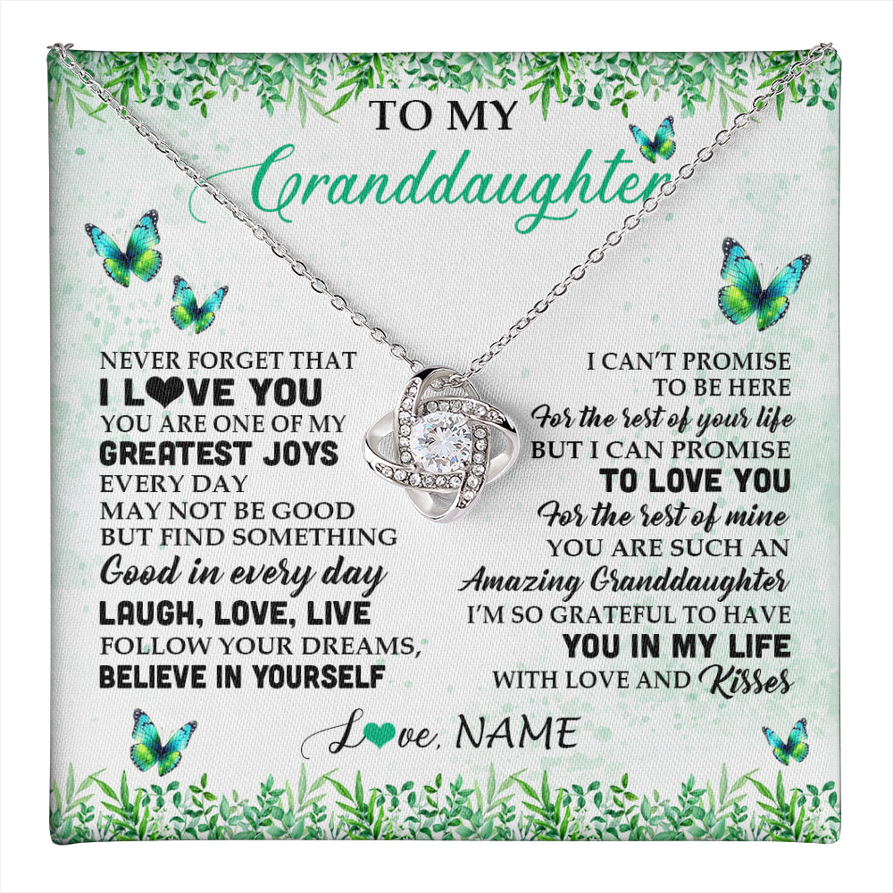 Love Knot Necklace 14K White Gold Finish | 1 | Personalized To My Granddaughter Necklace From Grandma Papa Butterfly Laugh Love Live Birthday Motivational Quote Christmas Customized Gift Box Message Card | teecentury