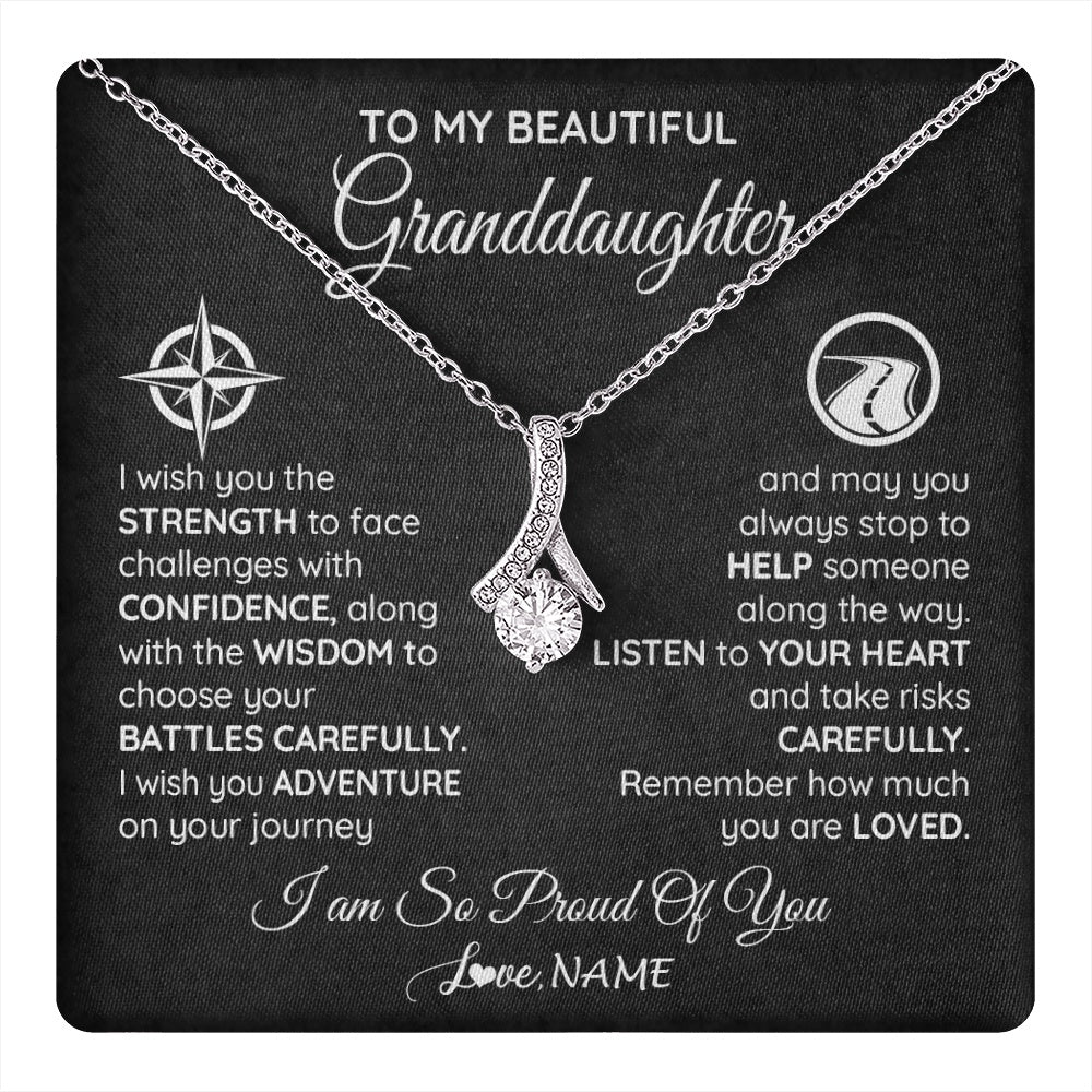 Alluring Beauty Necklace 14K White Gold Finish | 1 | Personalized To My Granddaughter Necklace From Grandma Papa I Wish You The Strength Birthday Graduation Inspirational Customized Gift Box Message Card | teecentury.myshopify