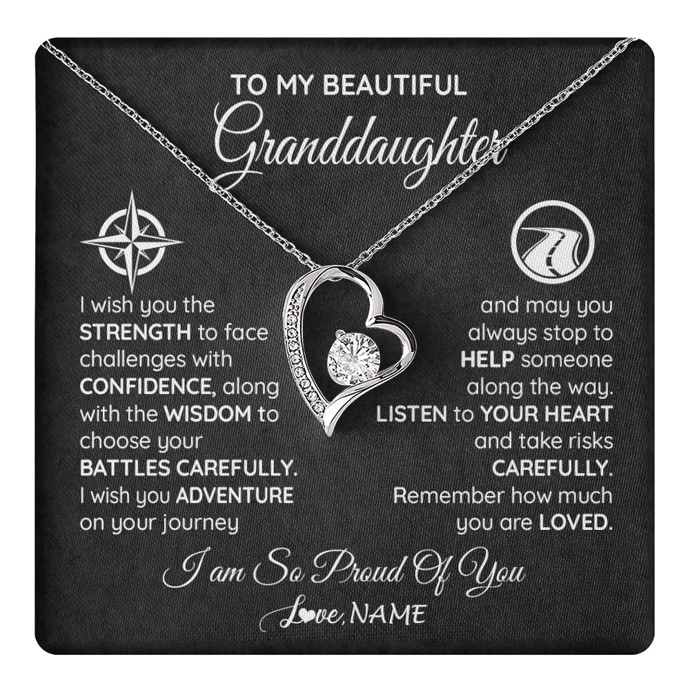 Forever Love Necklace 14K White Gold Finish | 1 | Personalized To My Granddaughter Necklace From Grandma Papa I Wish You The Strength Birthday Graduation Inspirational Customized Gift Box Message Card | teecentury.myshopify