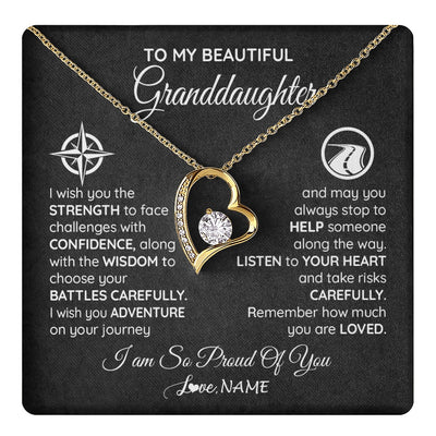 Forever Love Necklace 18K Yellow Gold Finish | 1 | Personalized To My Granddaughter Necklace From Grandma Papa I Wish You The Strength Birthday Graduation Inspirational Customized Gift Box Message Card | teecentury.myshopify
