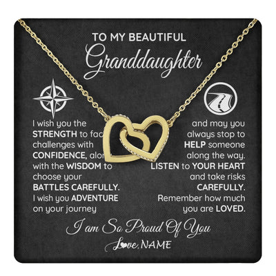 Interlocking Hearts Necklace 18K Yellow Gold Finish | 1 | Personalized To My Granddaughter Necklace From Grandma Papa I Wish You The Strength Birthday Graduation Inspirational Customized Gift Box Message Card | teecentury.myshopify