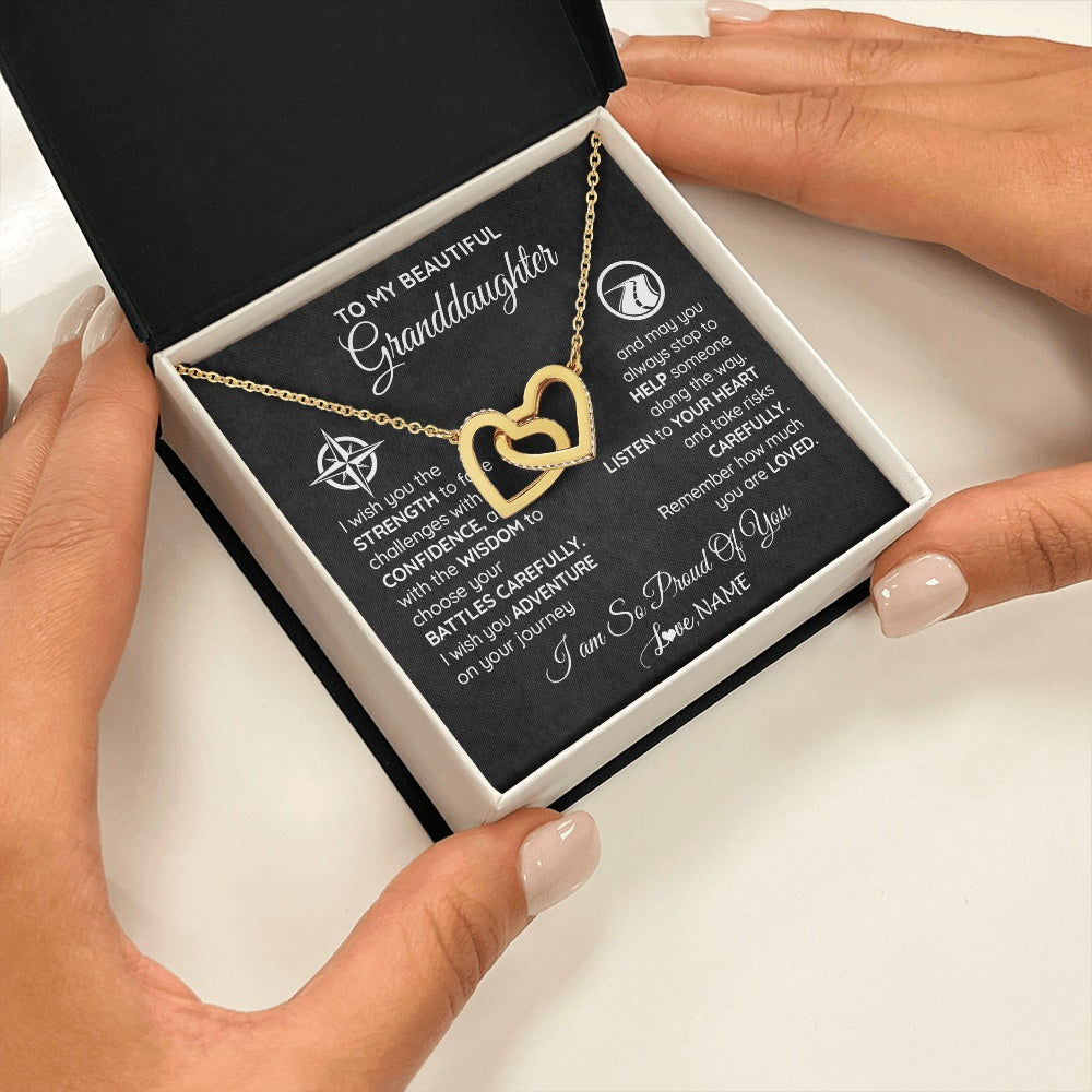 Interlocking Hearts Necklace 18K Yellow Gold Finish | 2 | Personalized To My Granddaughter Necklace From Grandma Papa I Wish You The Strength Birthday Graduation Inspirational Customized Gift Box Message Card | teecentury.myshopify
