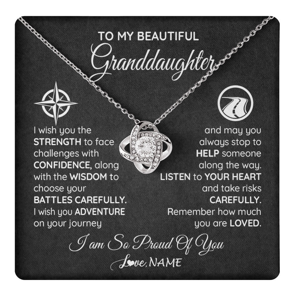 Love Knot Necklace 14K White Gold Finish | 1 | Personalized To My Granddaughter Necklace From Grandma Papa I Wish You The Strength Birthday Graduation Inspirational Customized Gift Box Message Card | teecentury.myshopify