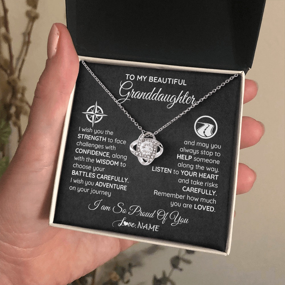 Love Knot Necklace 14K White Gold Finish | 2 | Personalized To My Granddaughter Necklace From Grandma Papa I Wish You The Strength Birthday Graduation Inspirational Customized Gift Box Message Card | teecentury.myshopify