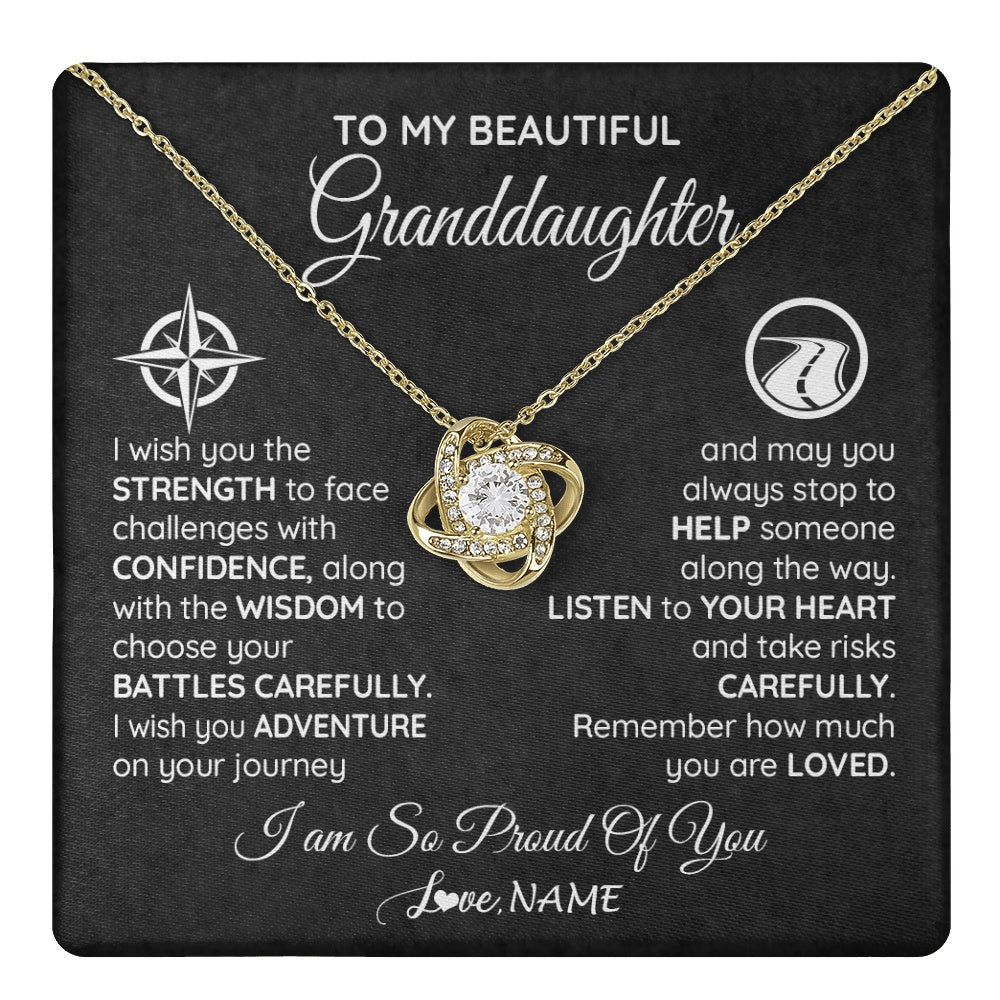 Love Knot Necklace 18K Yellow Gold Finish | 1 | Personalized To My Granddaughter Necklace From Grandma Papa I Wish You The Strength Birthday Graduation Inspirational Customized Gift Box Message Card | teecentury.myshopify