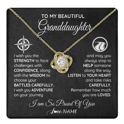 Love Knot Necklace 18K Yellow Gold Finish | 1 | Personalized To My Granddaughter Necklace From Grandma Papa I Wish You The Strength Birthday Graduation Inspirational Customized Gift Box Message Card | teecentury.myshopify