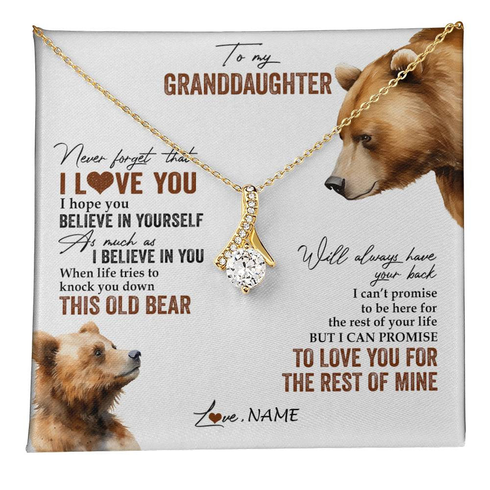 Alluring Beauty Necklace 18K Yellow Gold Finish | 1 | Personalized To My Granddaughter Necklace From Grandma Papa Never Forget That I Love You Bear Granddaughter Birthday Christmas Customized Gift Box Message Card | teecentury