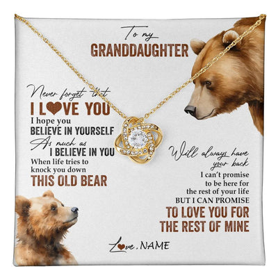 Love Knot Necklace 18K Yellow Gold Finish | 1 | Personalized To My Granddaughter Necklace From Grandma Papa Never Forget That I Love You Bear Granddaughter Birthday Christmas Customized Gift Box Message Card | teecentury