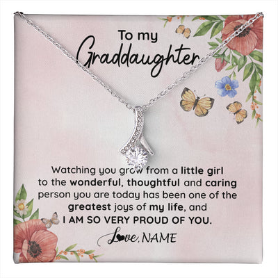 Alluring Beauty Necklace 14K White Gold Finish | 1 | Personalized To My Granddaughter Necklace From Grandma Papa Watching You Grow Granddaughter Birthday Graduation Christmas Customized Gift Box Message Card | teecentury