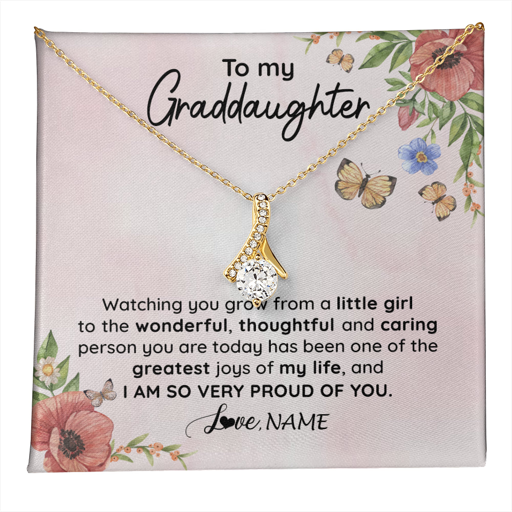 Alluring Beauty Necklace 18K Yellow Gold Finish | 1 | Personalized To My Granddaughter Necklace From Grandma Papa Watching You Grow Granddaughter Birthday Graduation Christmas Customized Gift Box Message Card | teecentury
