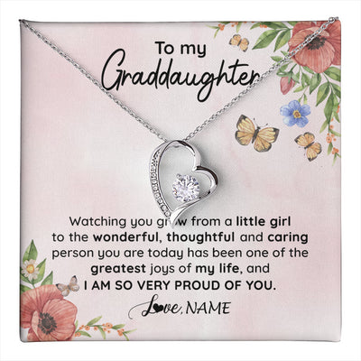 Forever Love Necklace 14K White Gold Finish | 1 | Personalized To My Granddaughter Necklace From Grandma Papa Watching You Grow Granddaughter Birthday Graduation Christmas Customized Gift Box Message Card | teecentury