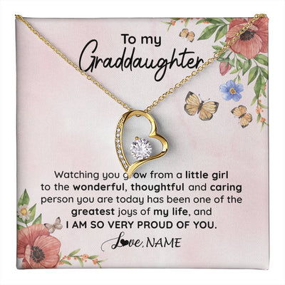 Forever Love Necklace 18K Yellow Gold Finish | 1 | Personalized To My Granddaughter Necklace From Grandma Papa Watching You Grow Granddaughter Birthday Graduation Christmas Customized Gift Box Message Card | teecentury