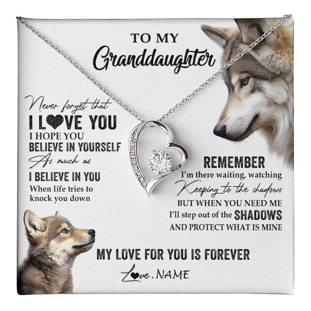 Forever Love Necklace 14K White Gold Finish | 1 | Personalized To My Granddaughter Necklace From Grandma Papa Wolf My Love For You Is Forever Granddaughter Birthday Christmas Customized Gift Box Message Card | teecentury