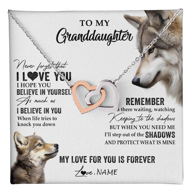 Interlocking Hearts Necklace Stainless Steel & Rose Gold Finish | 1 | Personalized To My Granddaughter Necklace From Grandma Papa Wolf My Love For You Is Forever Granddaughter Birthday Christmas Customized Gift Box Message Card | teecentury