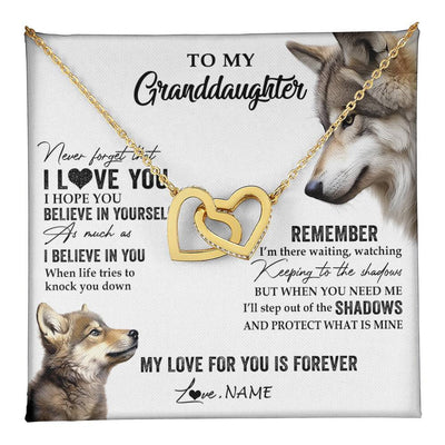 Interlocking Hearts Necklace 18K Yellow Gold Finish | 1 | Personalized To My Granddaughter Necklace From Grandma Papa Wolf My Love For You Is Forever Granddaughter Birthday Christmas Customized Gift Box Message Card | teecentury