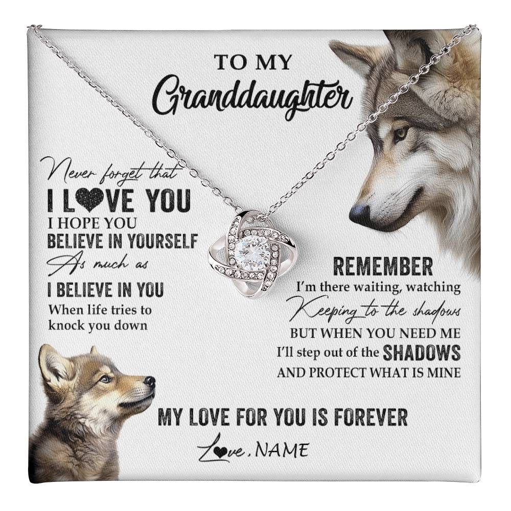 Love Knot Necklace 14K White Gold Finish | 1 | Personalized To My Granddaughter Necklace From Grandma Papa Wolf My Love For You Is Forever Granddaughter Birthday Christmas Customized Gift Box Message Card | teecentury