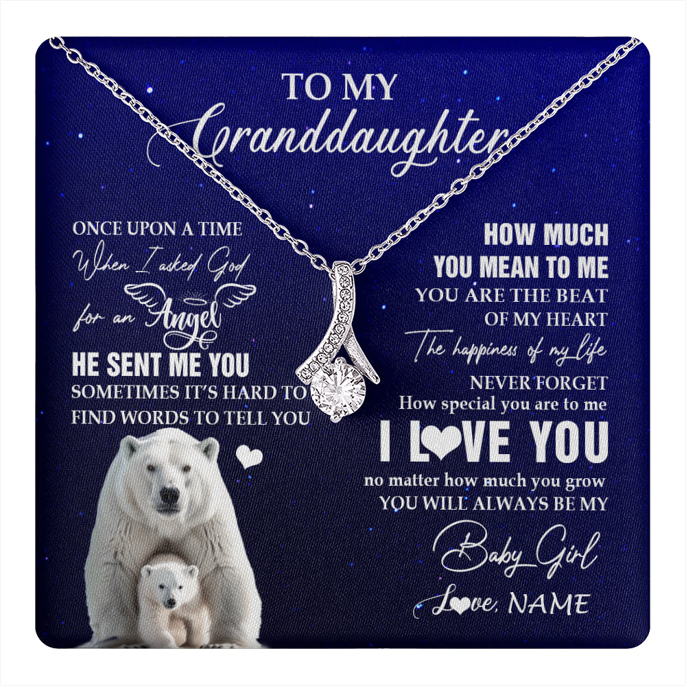 Alluring Beauty Necklace 14K White Gold Finish | 1 | Personalized To My Granddaughter Necklace From Grandma Polar Bear Never Forget I Love You Granddaughter Birthday Christmas Customized Gift Box Message Card | teecentury