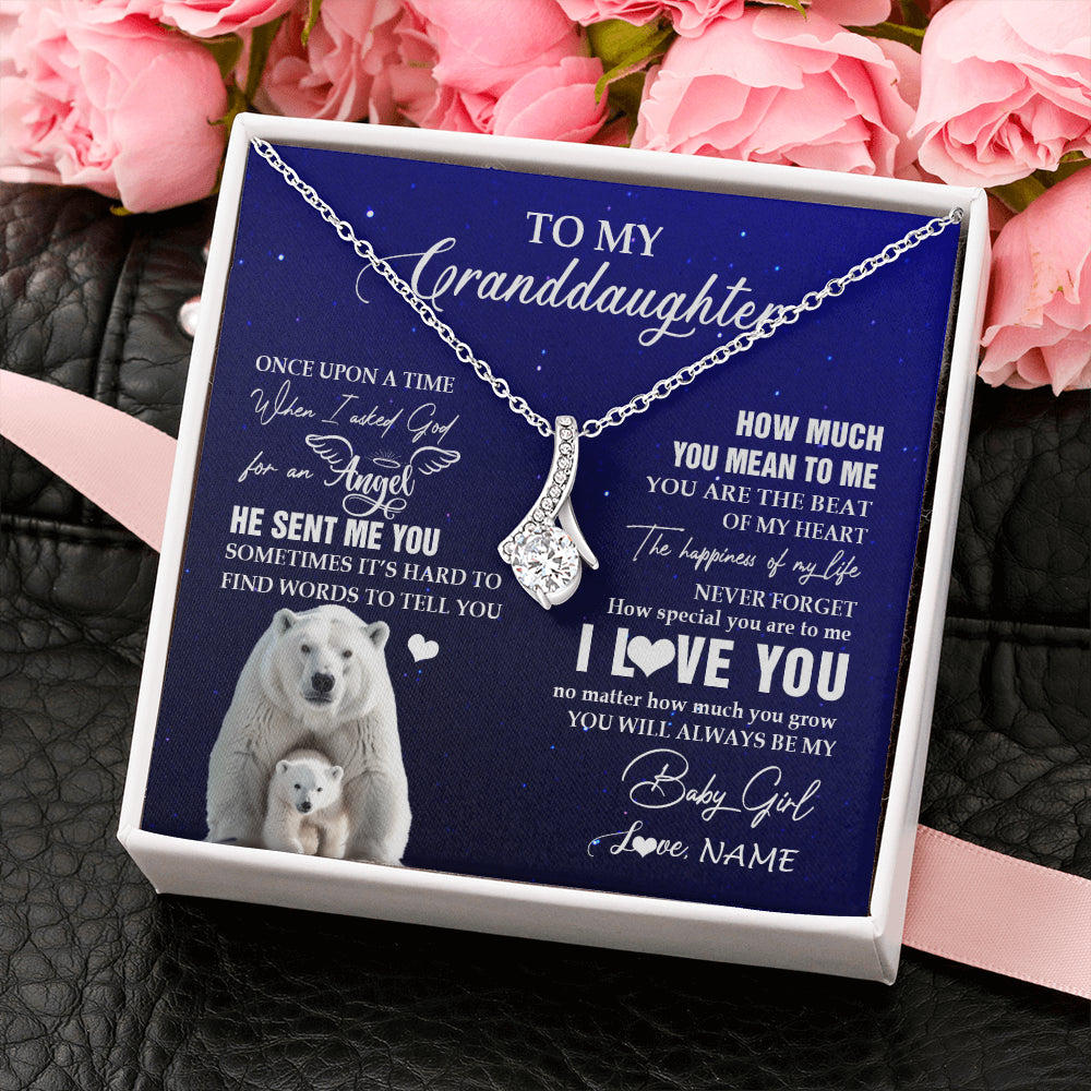 Alluring Beauty Necklace 14K White Gold Finish | 2 | Personalized To My Granddaughter Necklace From Grandma Polar Bear Never Forget I Love You Granddaughter Birthday Christmas Customized Gift Box Message Card | teecentury