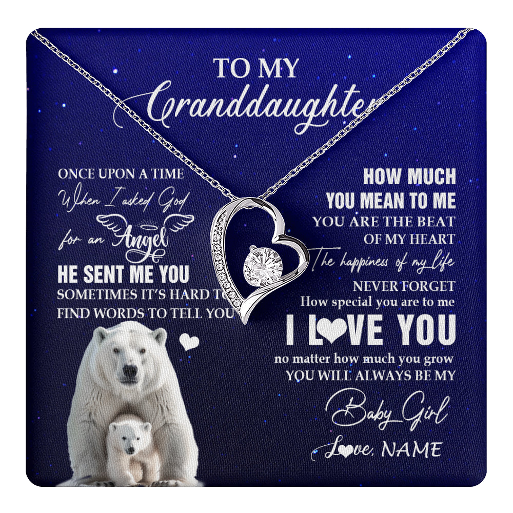 Forever Love Necklace 14K White Gold Finish | 1 | Personalized To My Granddaughter Necklace From Grandma Polar Bear Never Forget I Love You Granddaughter Birthday Christmas Customized Gift Box Message Card | teecentury