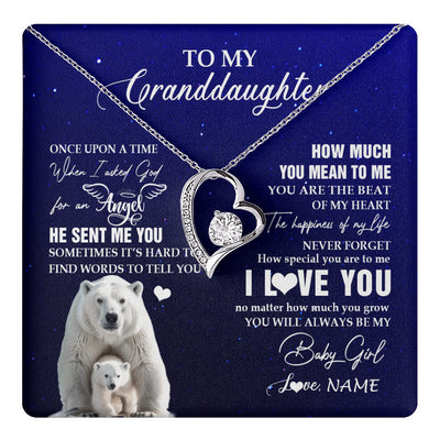 Forever Love Necklace 14K White Gold Finish | 1 | Personalized To My Granddaughter Necklace From Grandma Polar Bear Never Forget I Love You Granddaughter Birthday Christmas Customized Gift Box Message Card | teecentury
