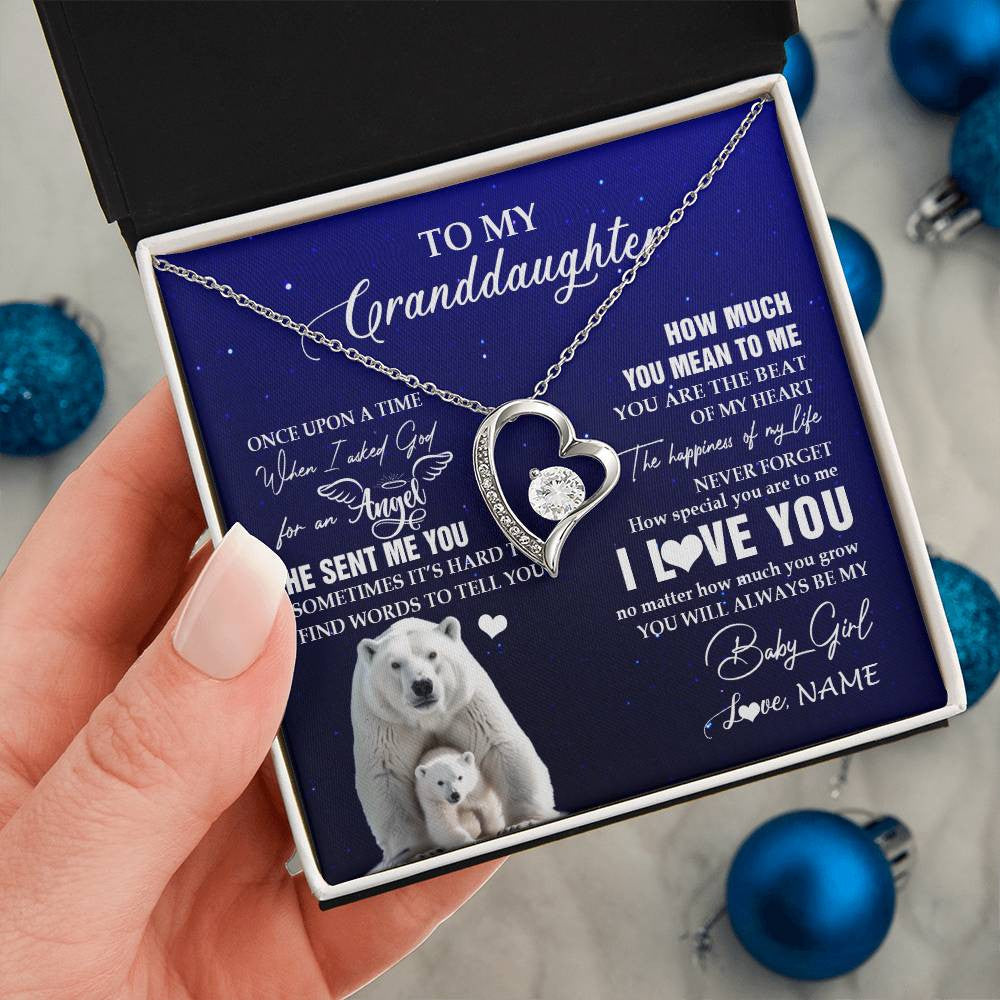 Forever Love Necklace 14K White Gold Finish | 2 | Personalized To My Granddaughter Necklace From Grandma Polar Bear Never Forget I Love You Granddaughter Birthday Christmas Customized Gift Box Message Card | teecentury