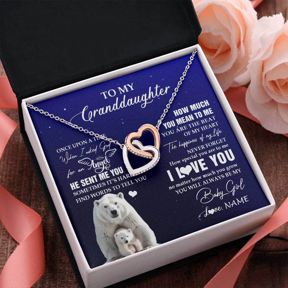 Interlocking Hearts Necklace Stainless Steel & Rose Gold Finish | 2 | Personalized To My Granddaughter Necklace From Grandma Polar Bear Never Forget I Love You Granddaughter Birthday Christmas Customized Gift Box Message Card | teecentury
