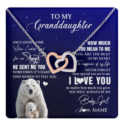 Interlocking Hearts Necklace Stainless Steel & Rose Gold Finish | 1 | Personalized To My Granddaughter Necklace From Grandma Polar Bear Never Forget I Love You Granddaughter Birthday Christmas Customized Gift Box Message Card | teecentury