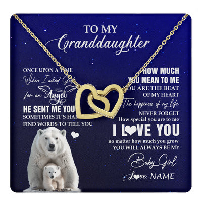 Interlocking Hearts Necklace 18K Yellow Gold Finish | 1 | Personalized To My Granddaughter Necklace From Grandma Polar Bear Never Forget I Love You Granddaughter Birthday Christmas Customized Gift Box Message Card | teecentury