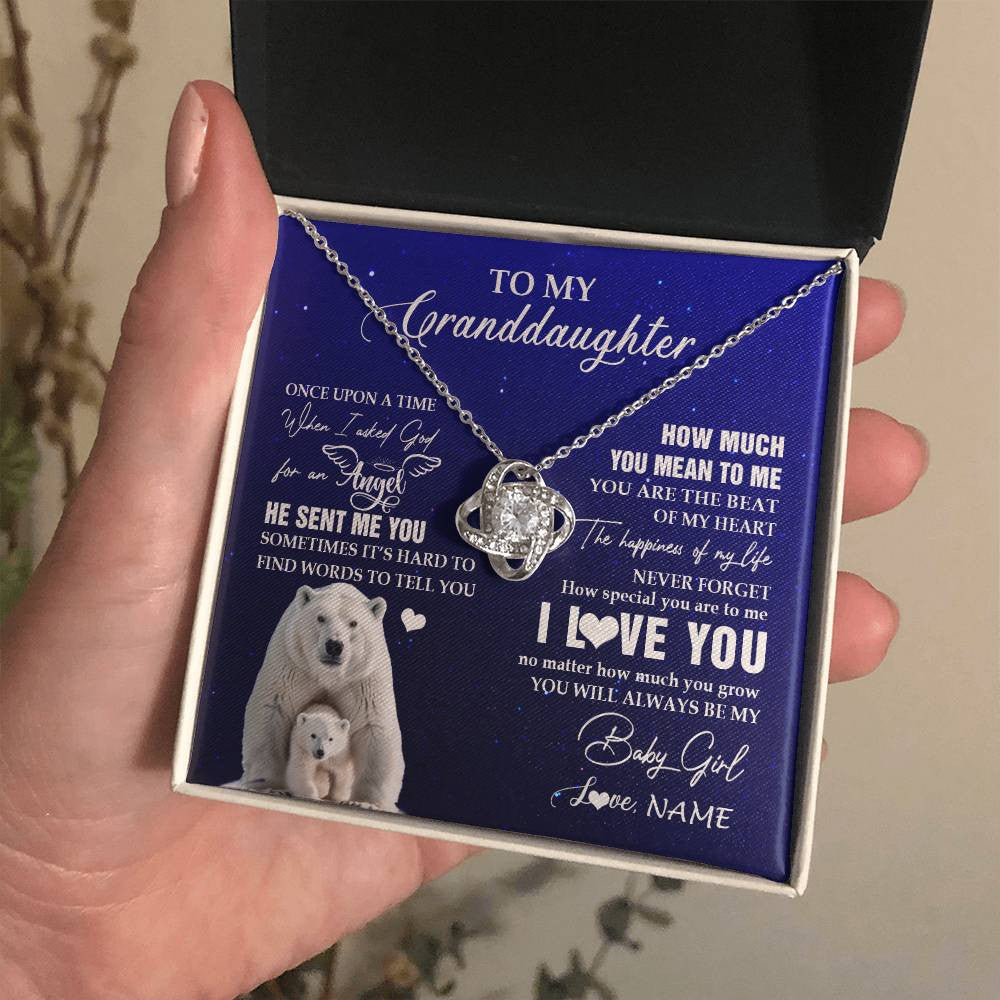 Love Knot Necklace 14K White Gold Finish | 2 | Personalized To My Granddaughter Necklace From Grandma Polar Bear Never Forget I Love You Granddaughter Birthday Christmas Customized Gift Box Message Card | teecentury