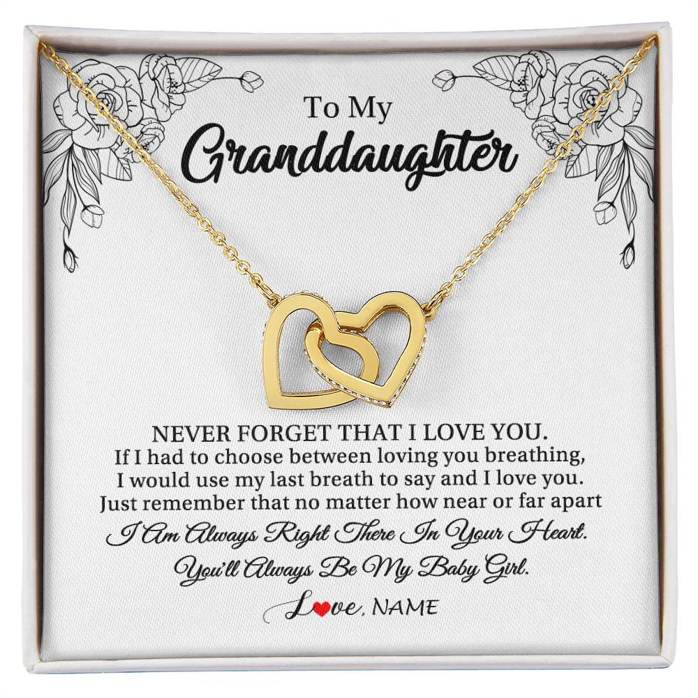 Interlocking Hearts Necklace 18K Yellow Gold Finish | 1 | Personalized To My Granddaughter Necklace From Grandma Pops Never Forget That I Love You Granddaughter Birthday Christmas Customized Gift Box Message Card | teecentury