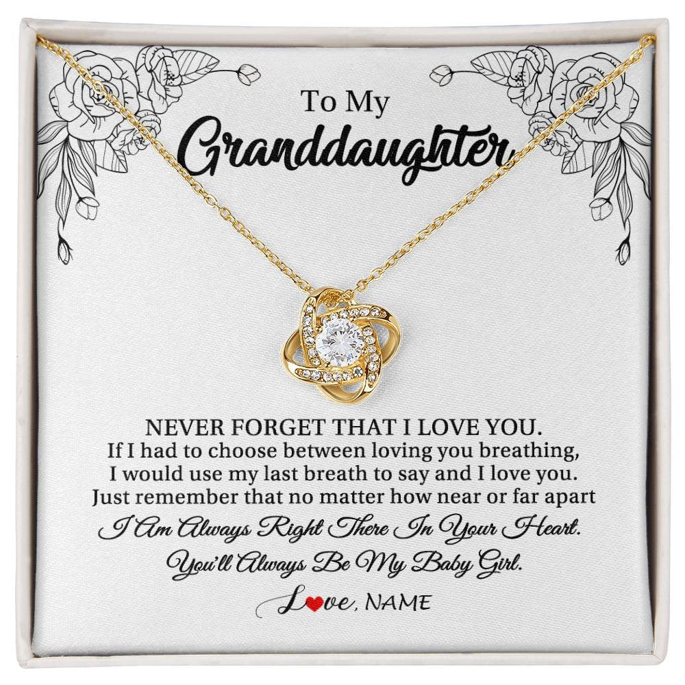Love Knot Necklace 18K Yellow Gold Finish | 1 | Personalized To My Granddaughter Necklace From Grandma Pops Never Forget That I Love You Granddaughter Birthday Christmas Customized Gift Box Message Card | teecentury