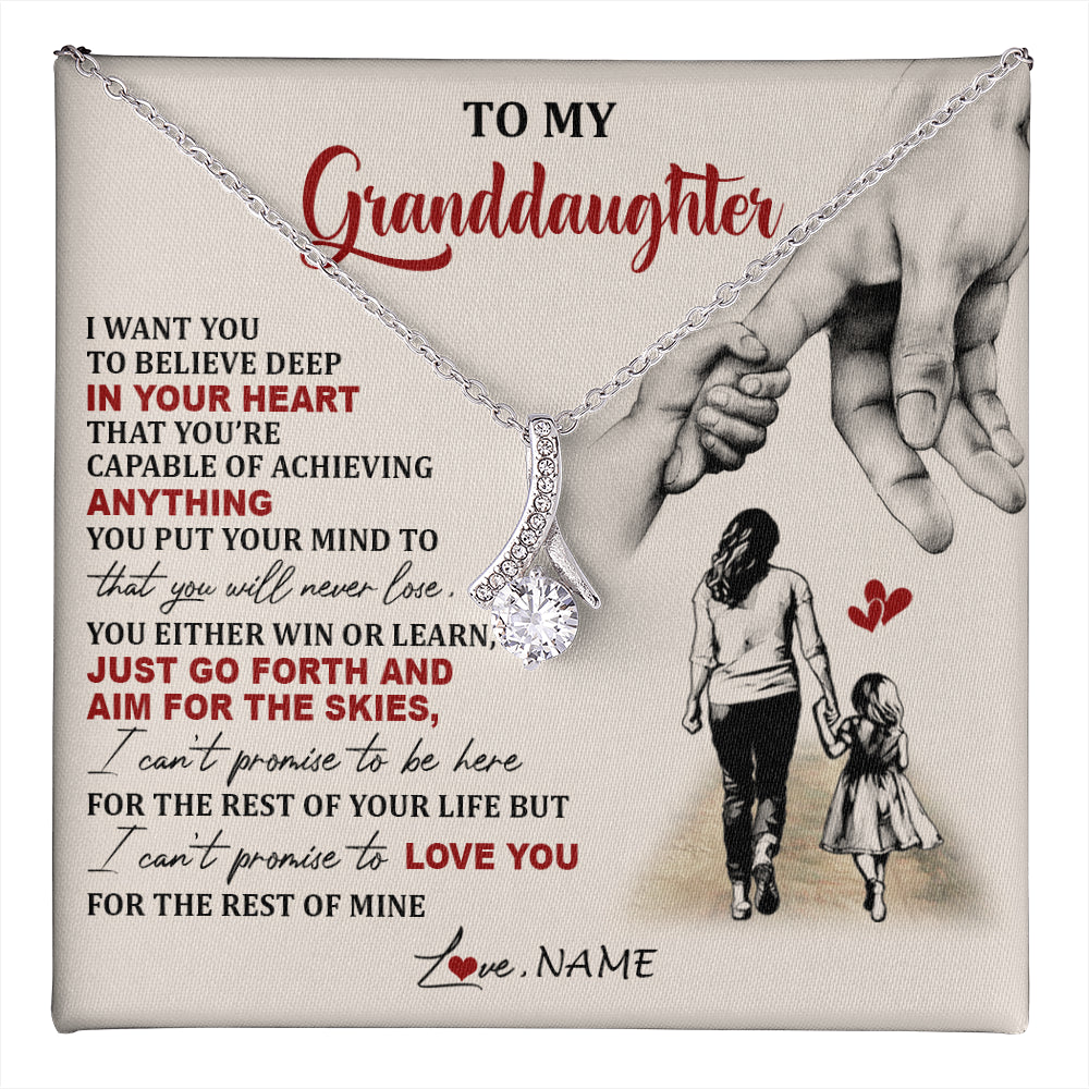 Alluring Beauty Necklace 14K White Gold Finish | 1 | Personalized To My Granddaughter Necklace From Grandma Promise To Love You Granddaughter Birthday Graduation Christmas Customized Gift Box Message Card | teecentury