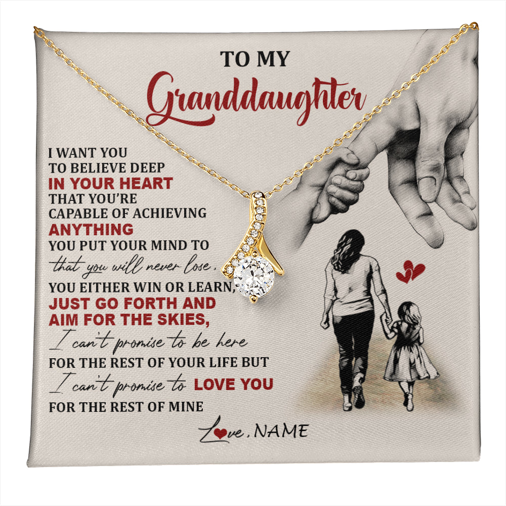 Alluring Beauty Necklace 18K Yellow Gold Finish | 1 | Personalized To My Granddaughter Necklace From Grandma Promise To Love You Granddaughter Birthday Graduation Christmas Customized Gift Box Message Card | teecentury