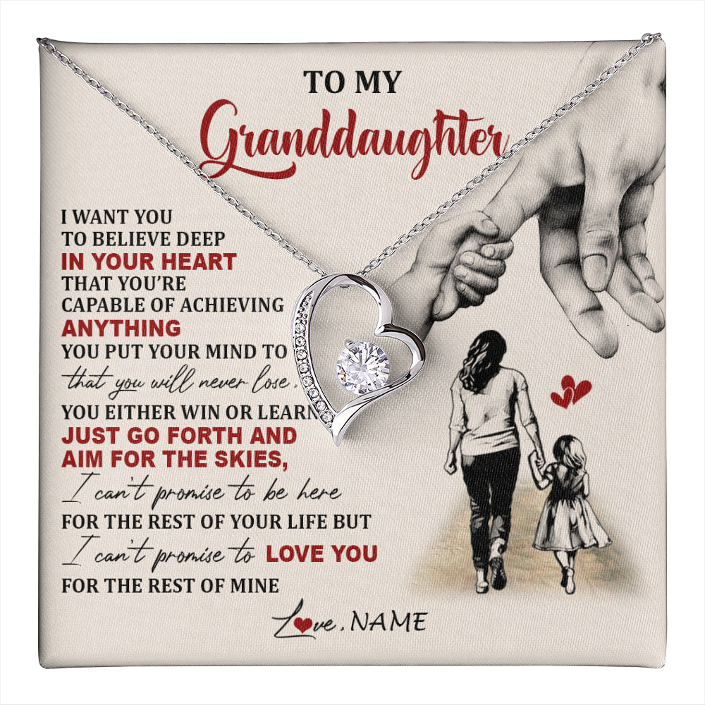 Forever Love Necklace 14K White Gold Finish | 1 | Personalized To My Granddaughter Necklace From Grandma Promise To Love You Granddaughter Birthday Graduation Christmas Customized Gift Box Message Card | teecentury
