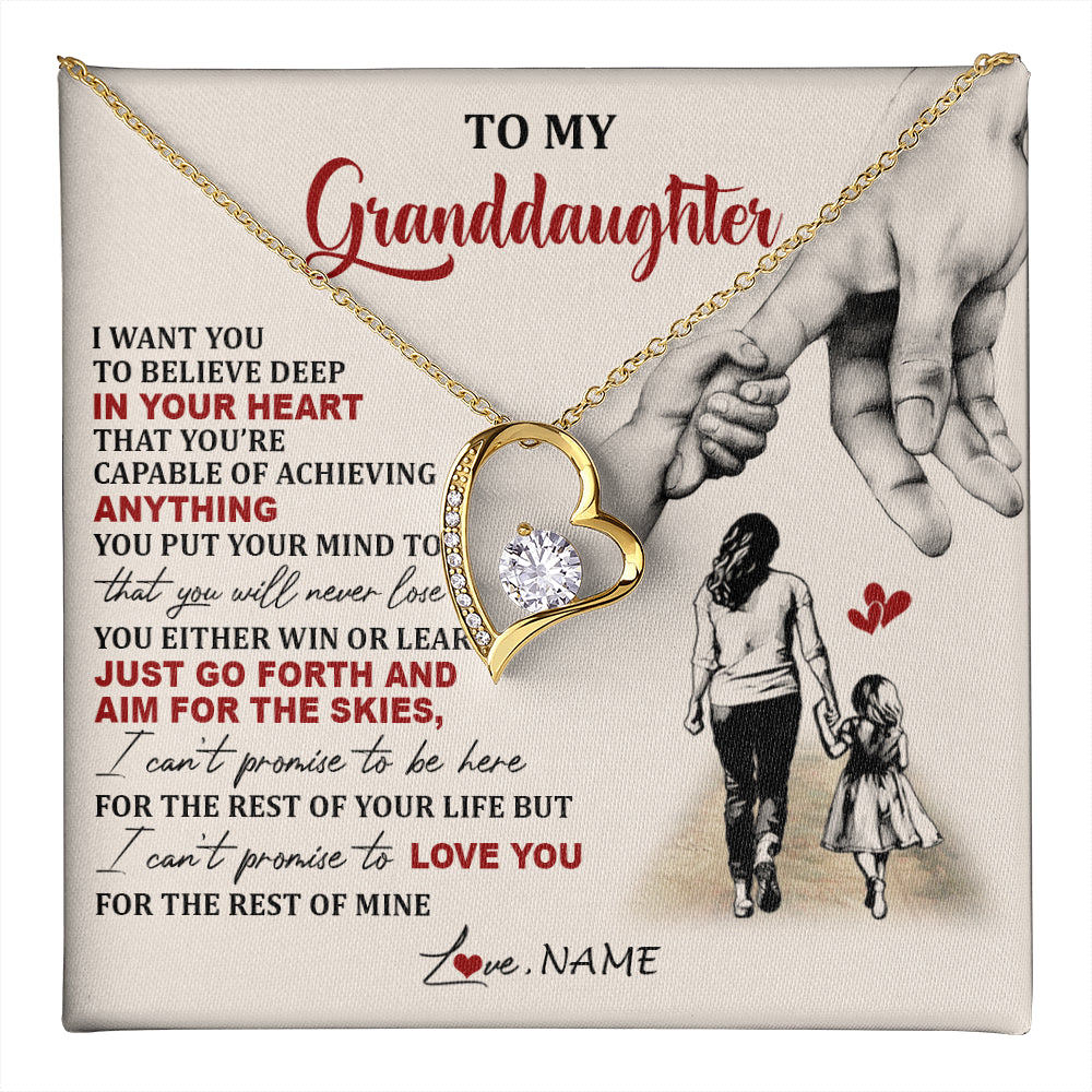 Forever Love Necklace 18K Yellow Gold Finish | 1 | Personalized To My Granddaughter Necklace From Grandma Promise To Love You Granddaughter Birthday Graduation Christmas Customized Gift Box Message Card | teecentury