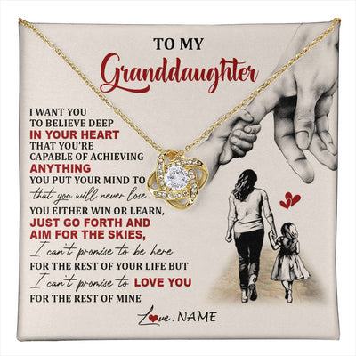 Love Knot Necklace 18K Yellow Gold Finish | 1 | Personalized To My Granddaughter Necklace From Grandma Promise To Love You Granddaughter Birthday Graduation Christmas Customized Gift Box Message Card | teecentury