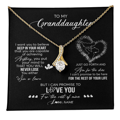Alluring Beauty Necklace 18K Yellow Gold Finish | 1 | Personalized To My Granddaughter Necklace From Grandma Promise To Love You Granddaughter Birthday Graduation Christmas Pendant Customized Gift Box Message Card | teecentury