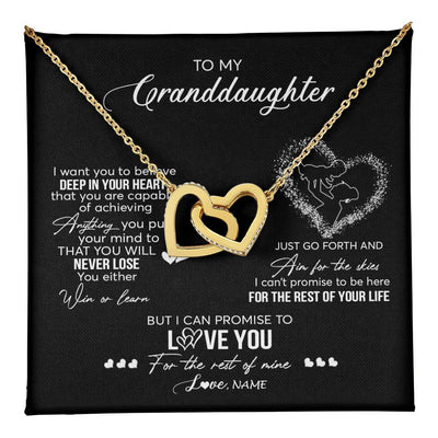 Interlocking Hearts Necklace 18K Yellow Gold Finish | 1 | Personalized To My Granddaughter Necklace From Grandma Promise To Love You Granddaughter Birthday Graduation Christmas Pendant Customized Gift Box Message Card | teecentury