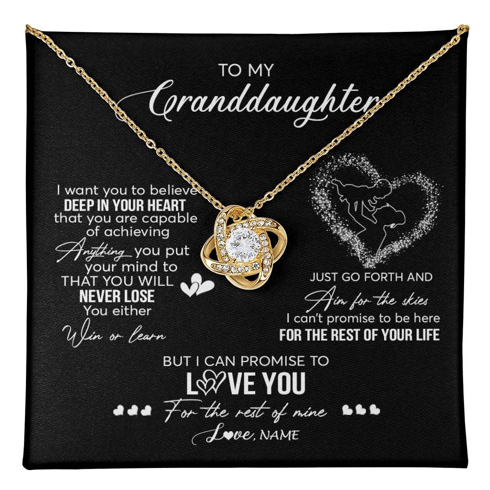 Love Knot Necklace 18K Yellow Gold Finish | 1 | Personalized To My Granddaughter Necklace From Grandma Promise To Love You Granddaughter Birthday Graduation Christmas Pendant Customized Gift Box Message Card | teecentury