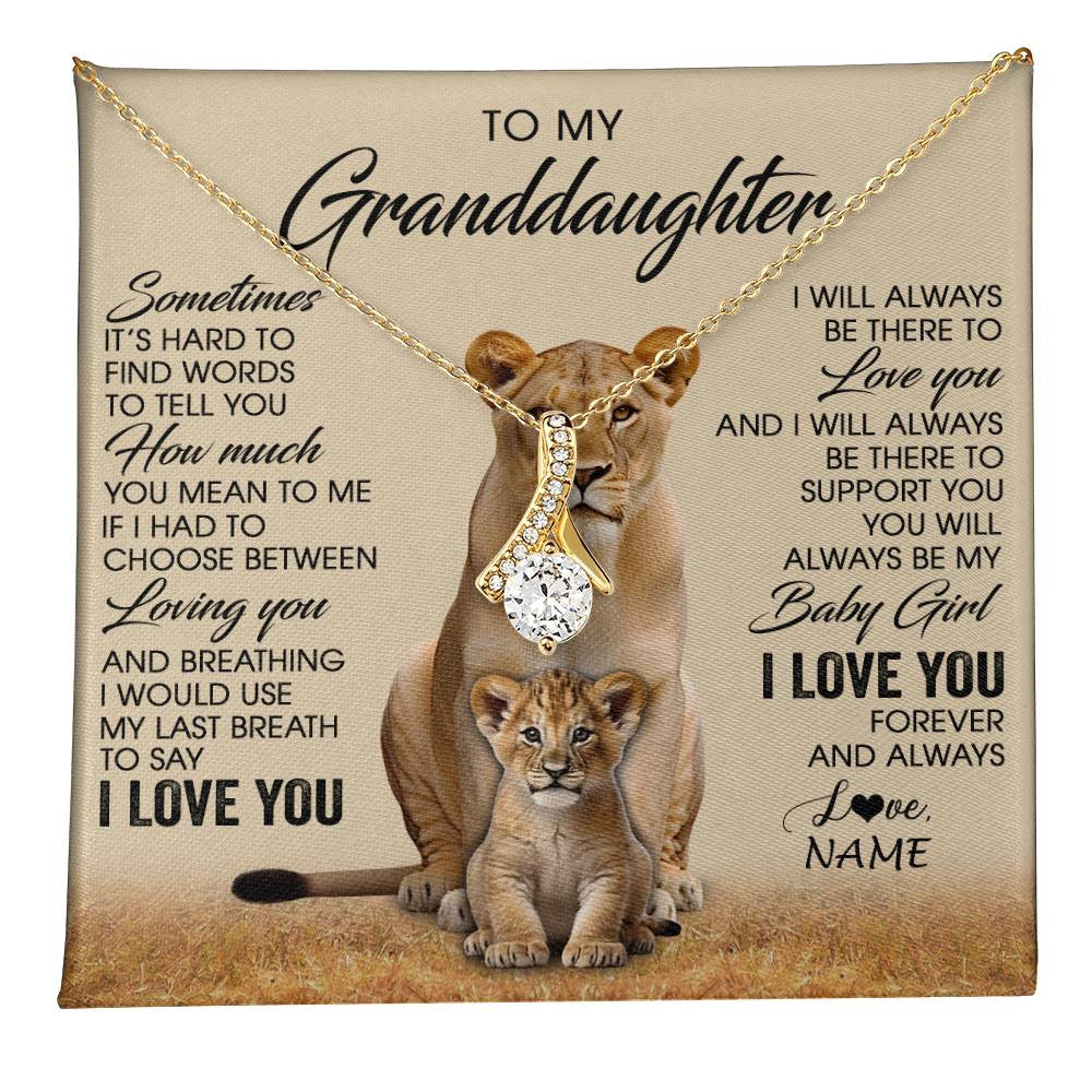 Alluring Beauty Necklace 18K Yellow Gold Finish | 1 | Personalized To My Granddaughter Necklace From Grandma Sometimes It's Hard Lion Granddaughter Gift Birthday Jewelry Christmas Customized Gift Box Message Card | teecentury