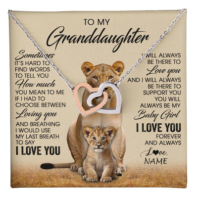 Interlocking Hearts Necklace Stainless Steel & Rose Gold Finish | 1 | Personalized To My Granddaughter Necklace From Grandma Sometimes It's Hard Lion Granddaughter Gift Birthday Jewelry Christmas Customized Gift Box Message Card | teecentury