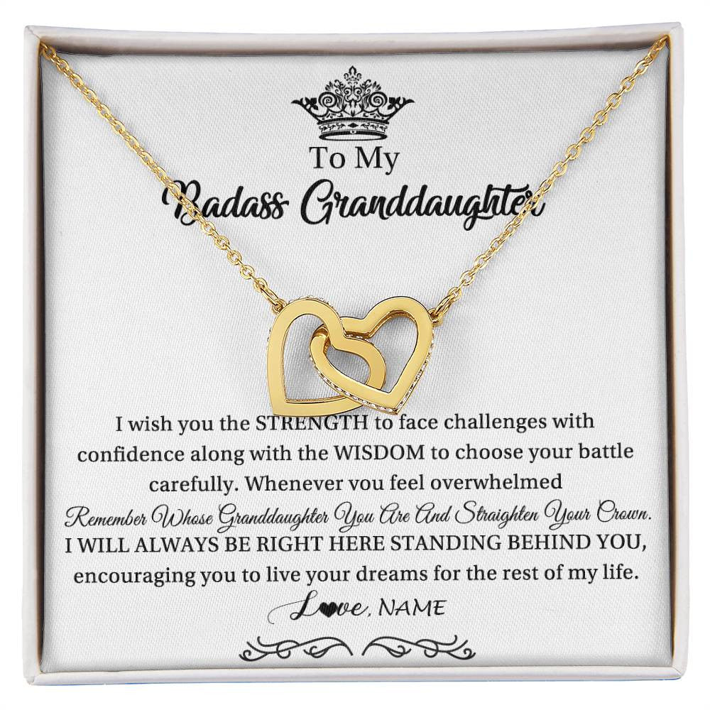 Interlocking Hearts Necklace 18K Yellow Gold Finish | Personalized To My Granddaughter Necklace From Grandma Straighten Your Crown Granddaughter Jewelry Birthday Christmas Customized Gift Box Message Card | teecentury