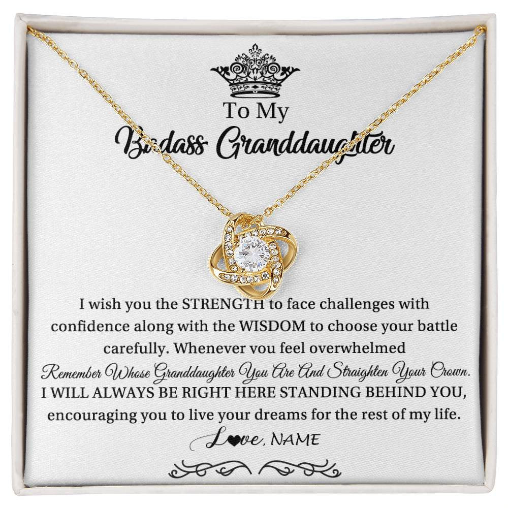 Love Knot Necklace 18K Yellow Gold Finish | Personalized To My Granddaughter Necklace From Grandma Straighten Your Crown Granddaughter Jewelry Birthday Christmas Customized Gift Box Message Card | teecentury
