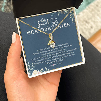 Alluring Beauty Necklace 18K Yellow Gold Finish | Personalized To My Granddaughter Necklace From Grandma Straighten Your Crown Queen Granddaughter Jewelry Birthday Christmas Customized Gift Box Message Card | teecentury