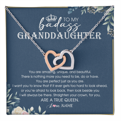 Interlocking Hearts Necklace Stainless Steel & Rose Gold Finish | 1 | Personalized To My Granddaughter Necklace From Grandma Straighten Your Crown Queen Granddaughter Jewelry Birthday Christmas Customized Gift Box Message Card | teecentury