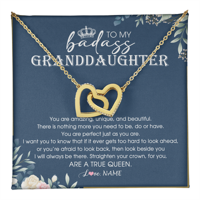 Interlocking Hearts Necklace 18K Yellow Gold Finish | 1 | Personalized To My Granddaughter Necklace From Grandma Straighten Your Crown Queen Granddaughter Jewelry Birthday Christmas Customized Gift Box Message Card | teecentury