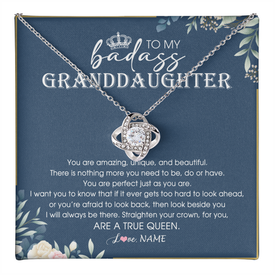 Love Knot Necklace 14K White Gold Finish | 1 | Personalized To My Granddaughter Necklace From Grandma Straighten Your Crown Queen Granddaughter Jewelry Birthday Christmas Customized Gift Box Message Card | teecentury